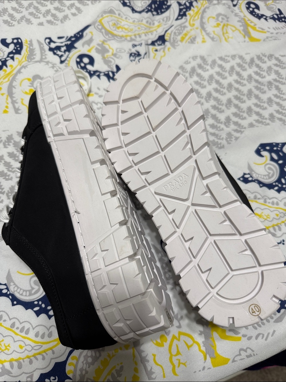 Prada Black Nylon Sneakers with White Platform Soles - Picture 6 of 7